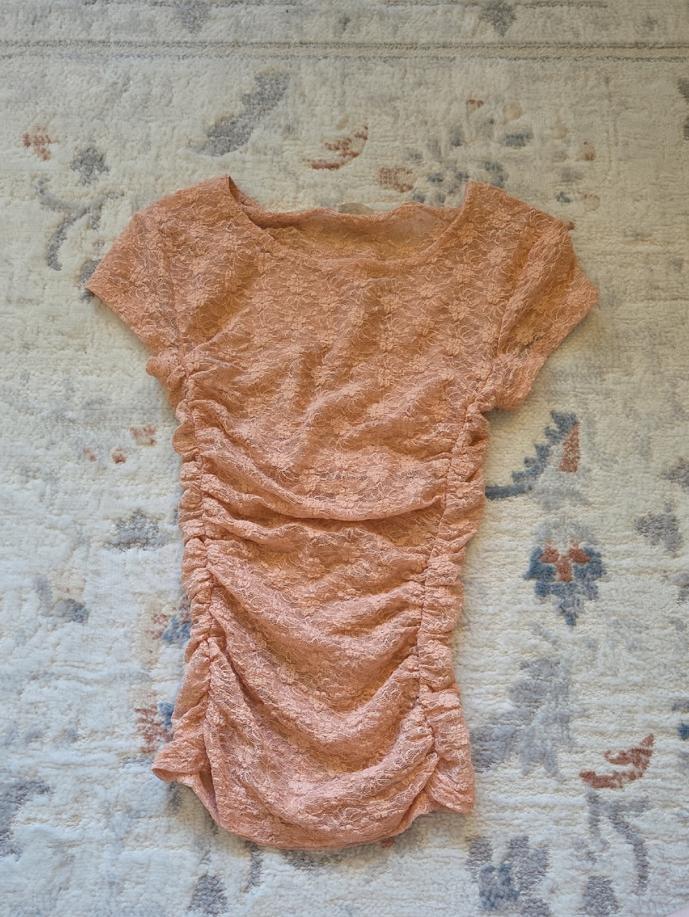 Ruched Lace Short Sleeve Top